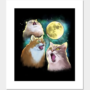 Three Cat Moon 3 Wolf Moon Funny Parody Posters and Art